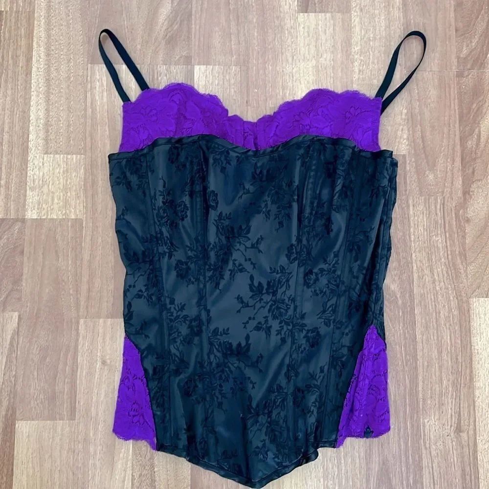 Vintage Y2K FREDERICKS of Hollywood black purple goth lotita corset 34